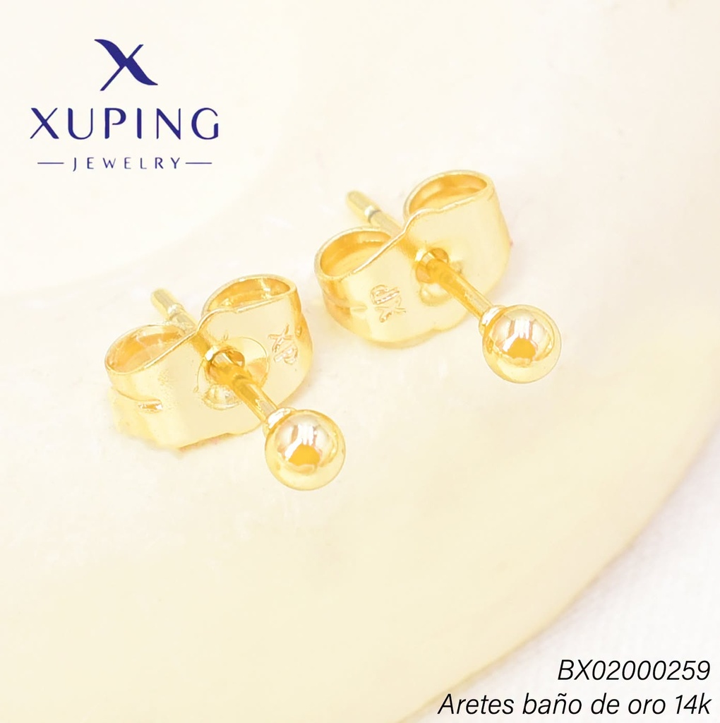 ARETES BAÑO DE ORO 14K. XUPING PELOTITA CHIQ. EE5450-428 012026