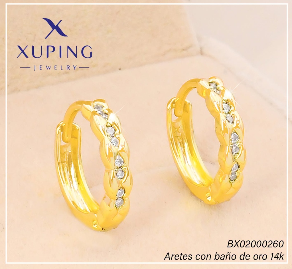 ARETES HUGGIES BAÑO DE ORO 14K. XUPING CAD. ZIRC. EE5451-428 012026