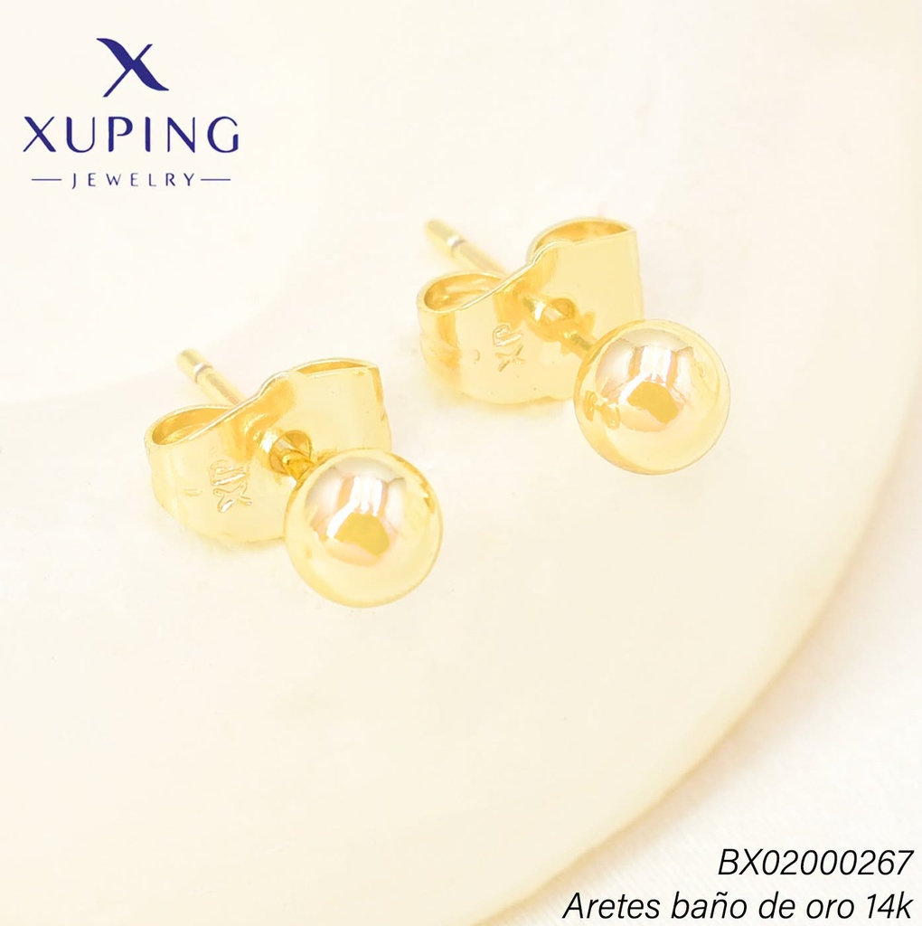 ARETES BAÑO DE ORO 14K. XUPING PELOTITA MED. EE5459-428 012026