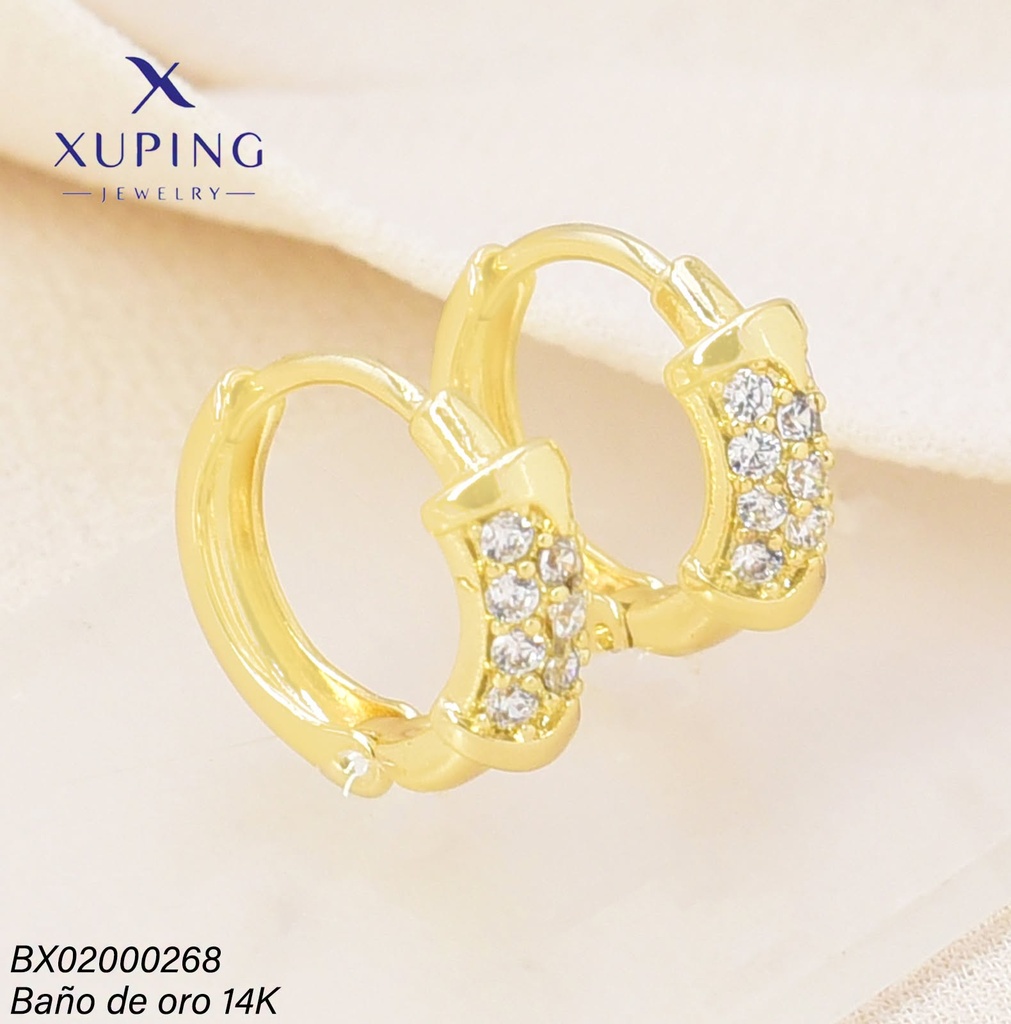 ARETES BAÑO DE ORO 14K. XUPING HUGGIES CILINDRO ZIRC. EE5460-428 012026
