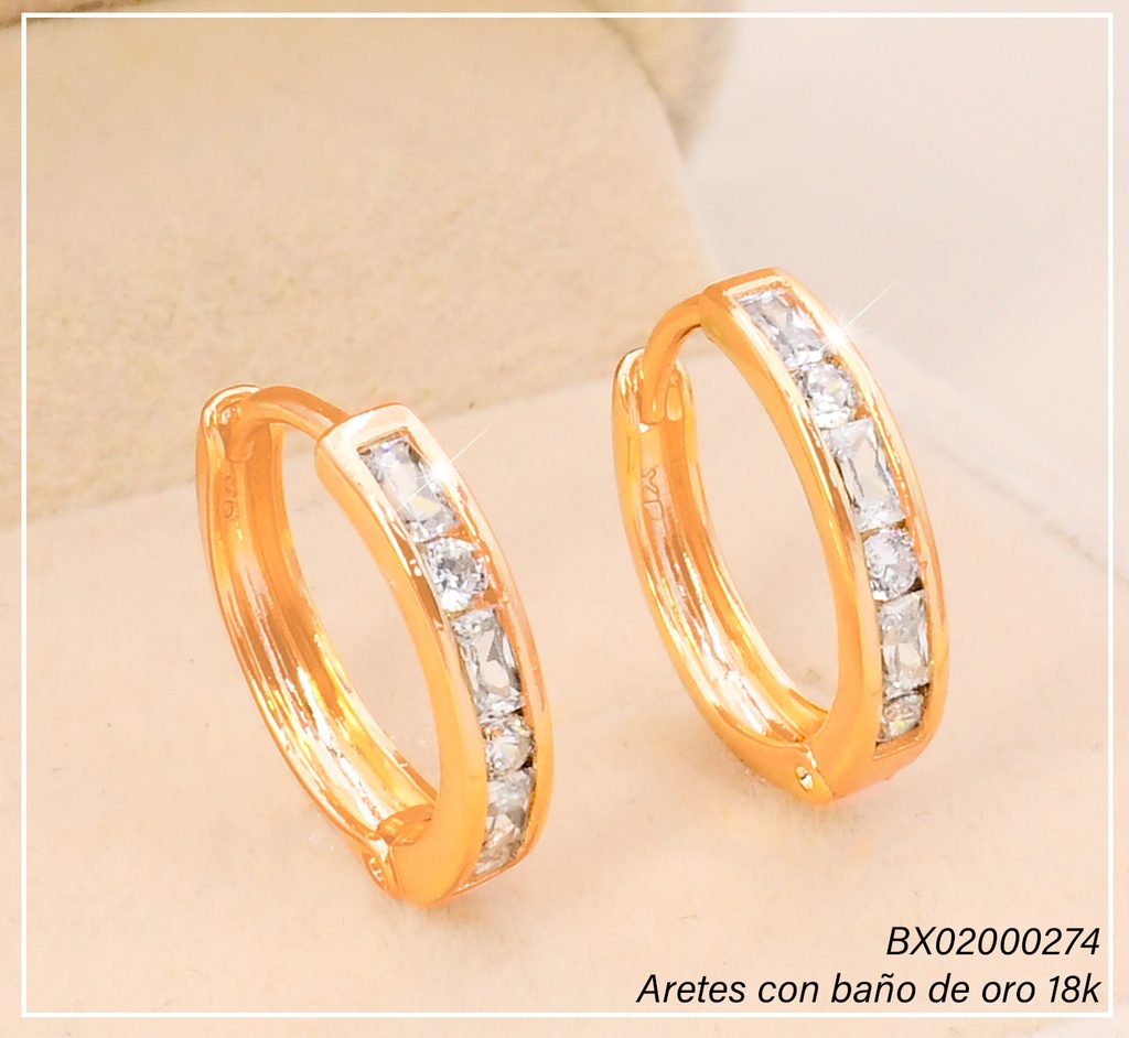 ARETES HUGGIES BAÑO DE ORO 18K. XUPING "C"  LINEA ZIRC. EE5464-428 012026