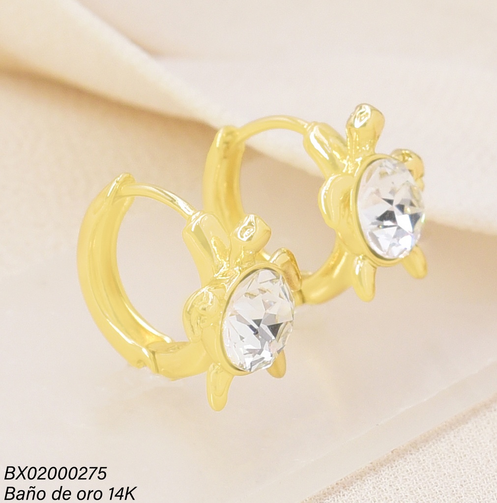 ARETES BAÑO DE ORO 14K. XUPING TORTUGA ZIRC. CRISTAL  EE5465-427 012026