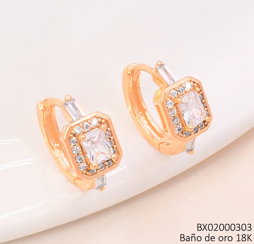 ARETES BAÑO DE ORO 18K. XUPING "C" RECT.  ZIRC. EE5485-428 012026