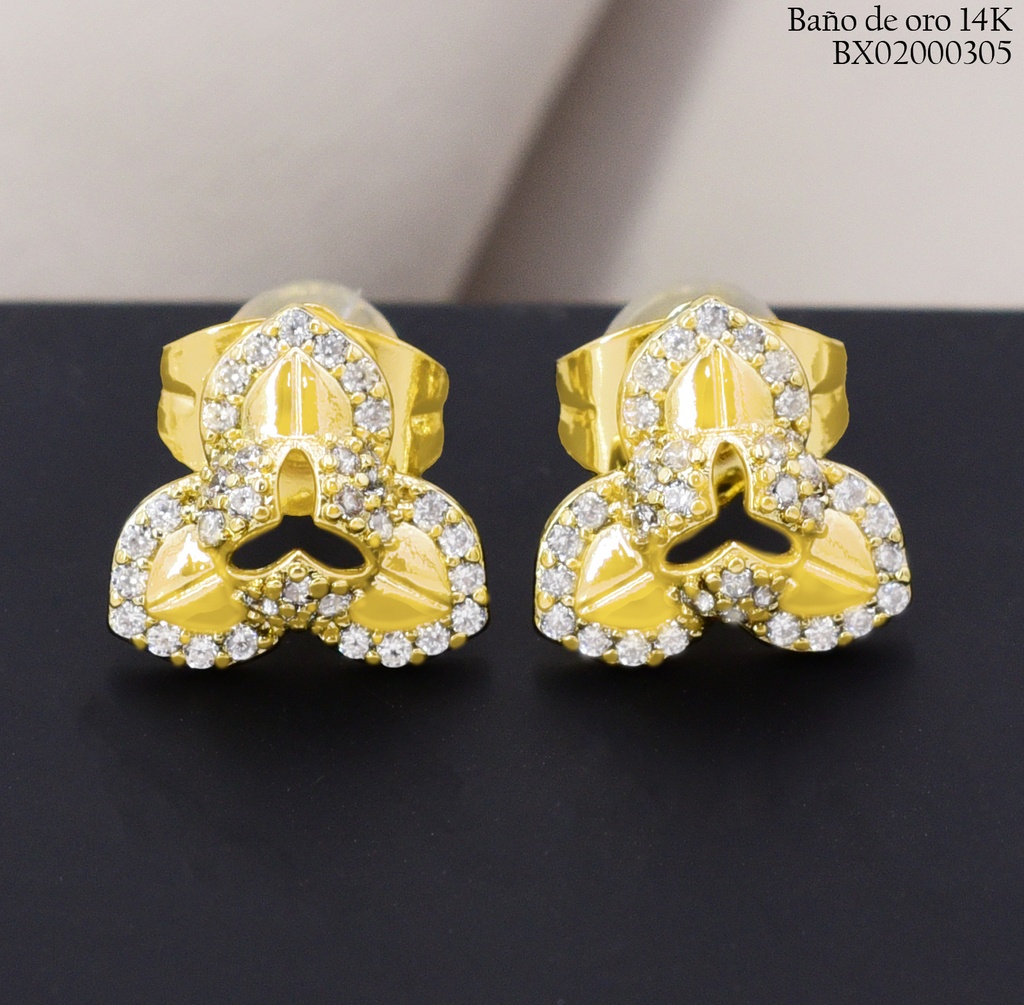 ARETES BAÑO DE ORO 14K. XUPING FLOR 3 PET. ZIRC. EE5487-427 012026