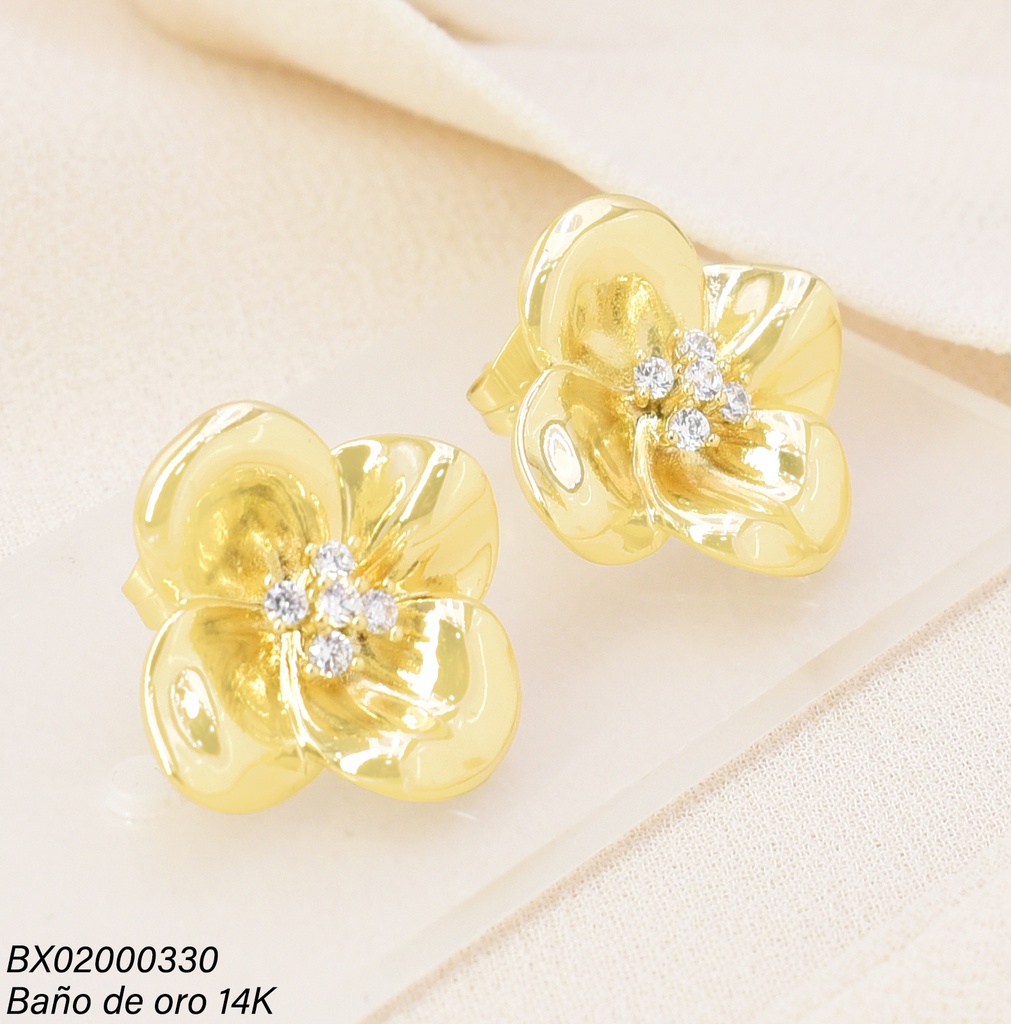 ARETES BAÑO DE ORO 14K. XUPING FLOR ZIRC. EE5509-428 012026