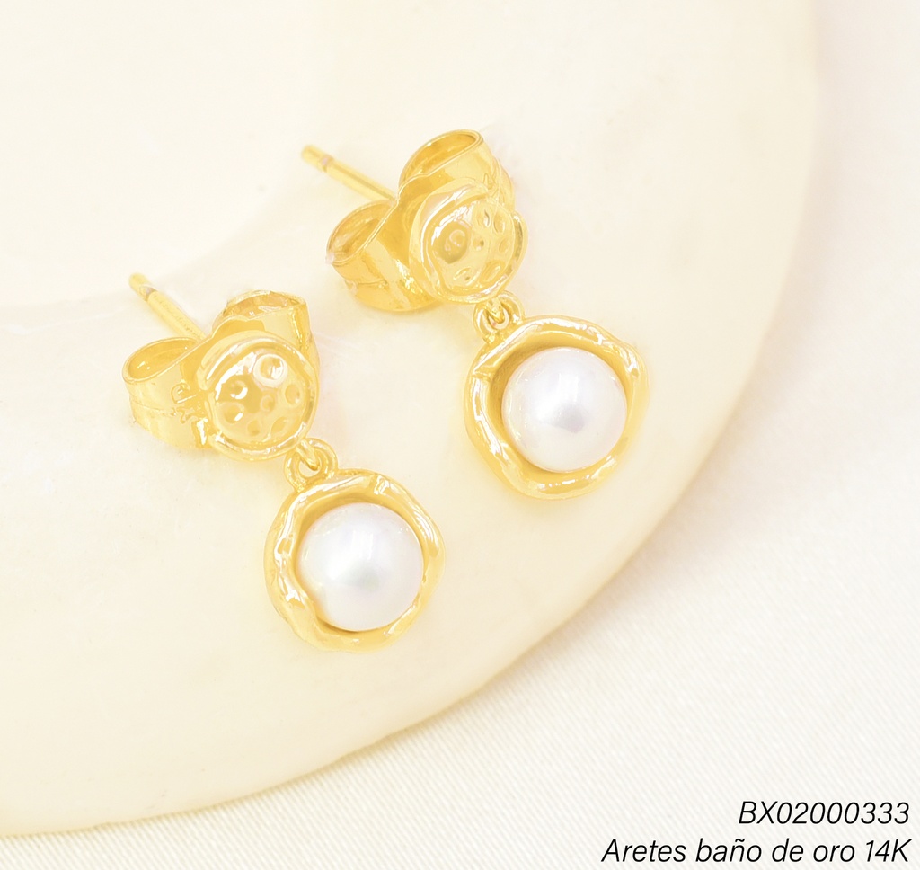 ARETES BAÑO DE ORO 14K. XUPING RD. CREMA/GRABAD EE5512-428 012026