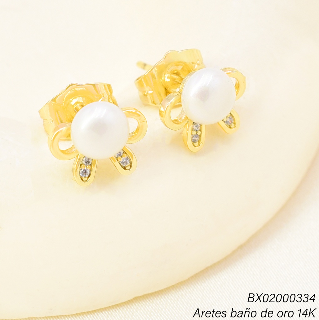 ARETES BAÑO DE ORO 14K. XUPING RD. LAZO/PERLA EE5513-428 012026