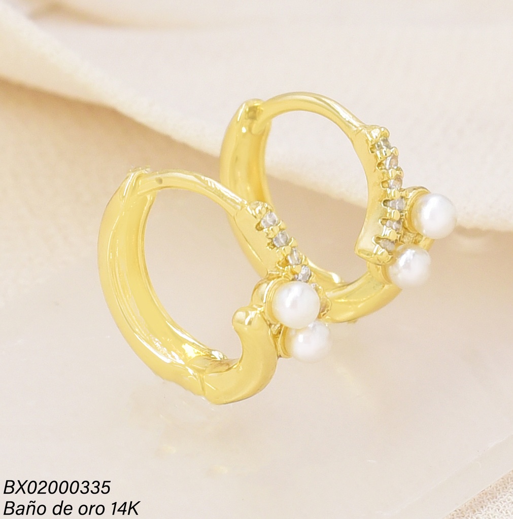 ARETES BAÑO DE ORO 14K. XUPING HUGGIES ZIRC/PERLA EE5514-428 012026