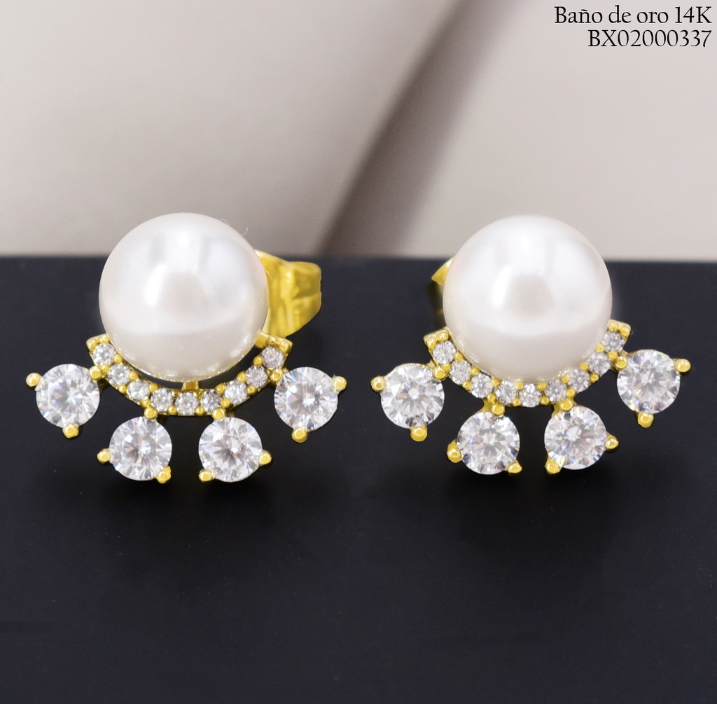 ARETES BAÑO DE ORO 14K. XUPING "C" ZIRC./PERLA EE5516-428 012026