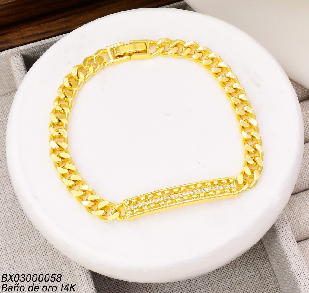 PULSERA BAÑO DE ORO 14K. XUPING "X" /ZIRC. BE913-9 012026