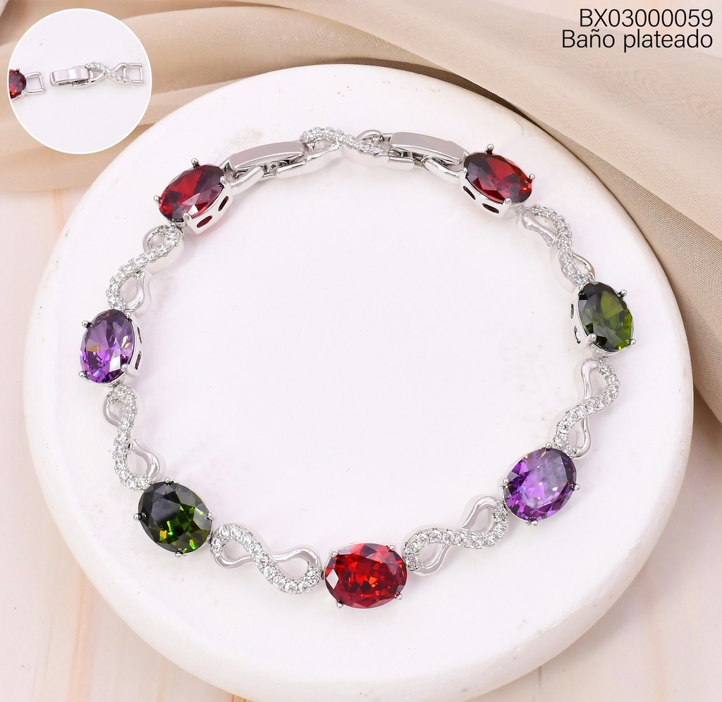 PULSERA BAÑO PLATEADO ZIRC.OVALOS COL VARIOS/INFINITO BE921-428 012026 XUPING