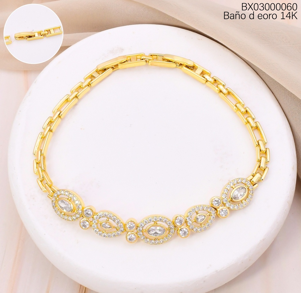 PULSERA BAÑO DE ORO 14K. XUPING OVALOS ZIRC/ZIRC. RD. BE923-428 012026