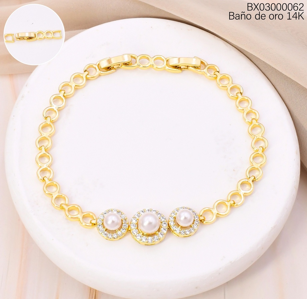 PULSERA BAÑO DE ORO 14K. XUPING  ZIRC./PERLA BE925-428 012026