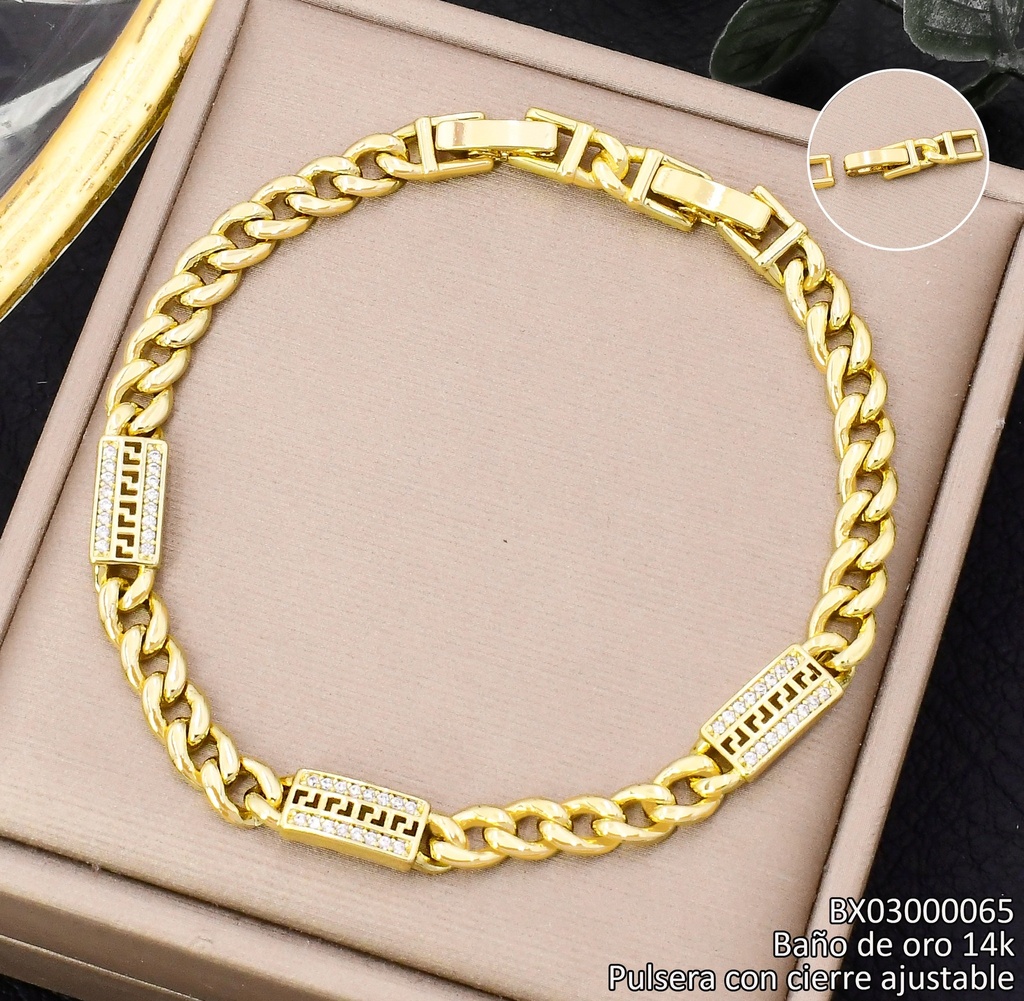 PULSERA BAÑO DE ORO 14K. XUPING 3 RECT/ZIRC  BE928-428 012026