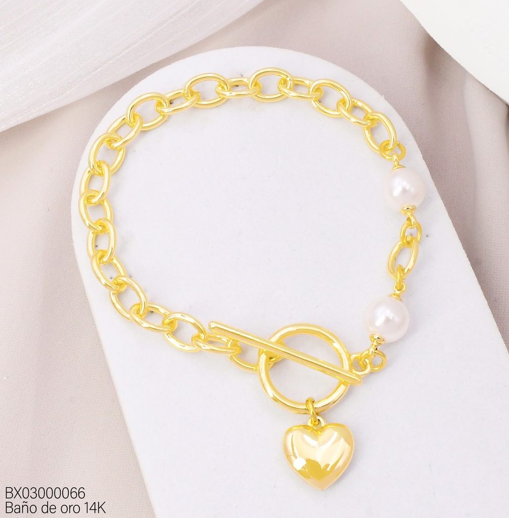 PULSERA BAÑO DE ORO 14K. XUPING CORAZON/PERLA BE929-428 012026