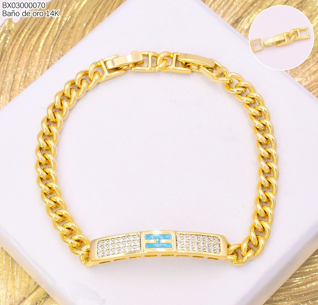 PULSERA BAÑO DE ORO 14K. XUPING RECT/ZIRC. "H" BE935-428 012026