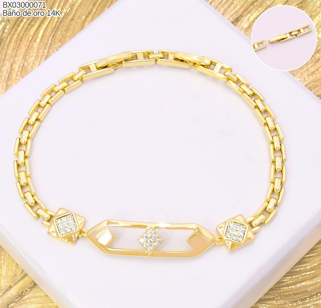 PULSERA BAÑO DE ORO 14K. XUPING ROMBO/ZIRC. BE936-428 012026