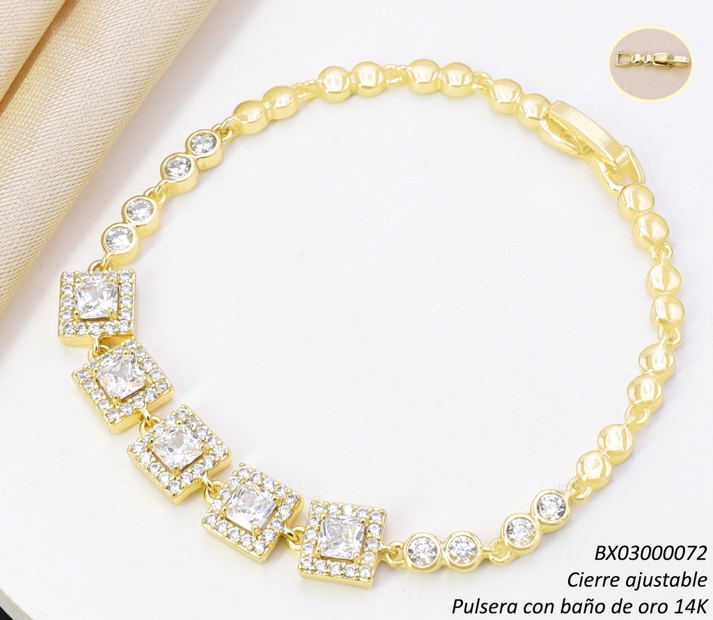 PULSERA BAÑO DE ORO 14K. XUPING CUADRO/ZIRC. BE937-428 012026