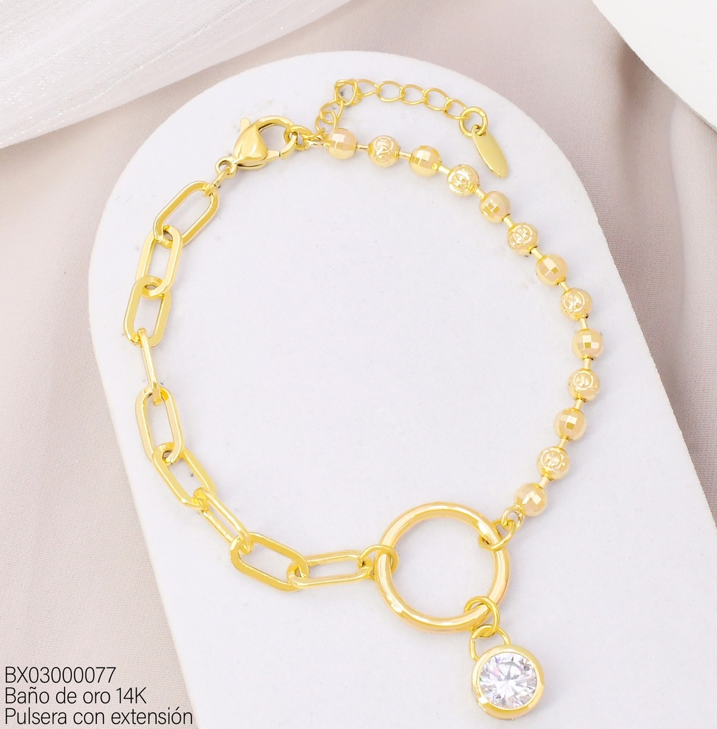 PULSERA BAÑO DE ORO 14K. XUPING CAD/ESFERA "O" ZIRC. BE945-428 012026