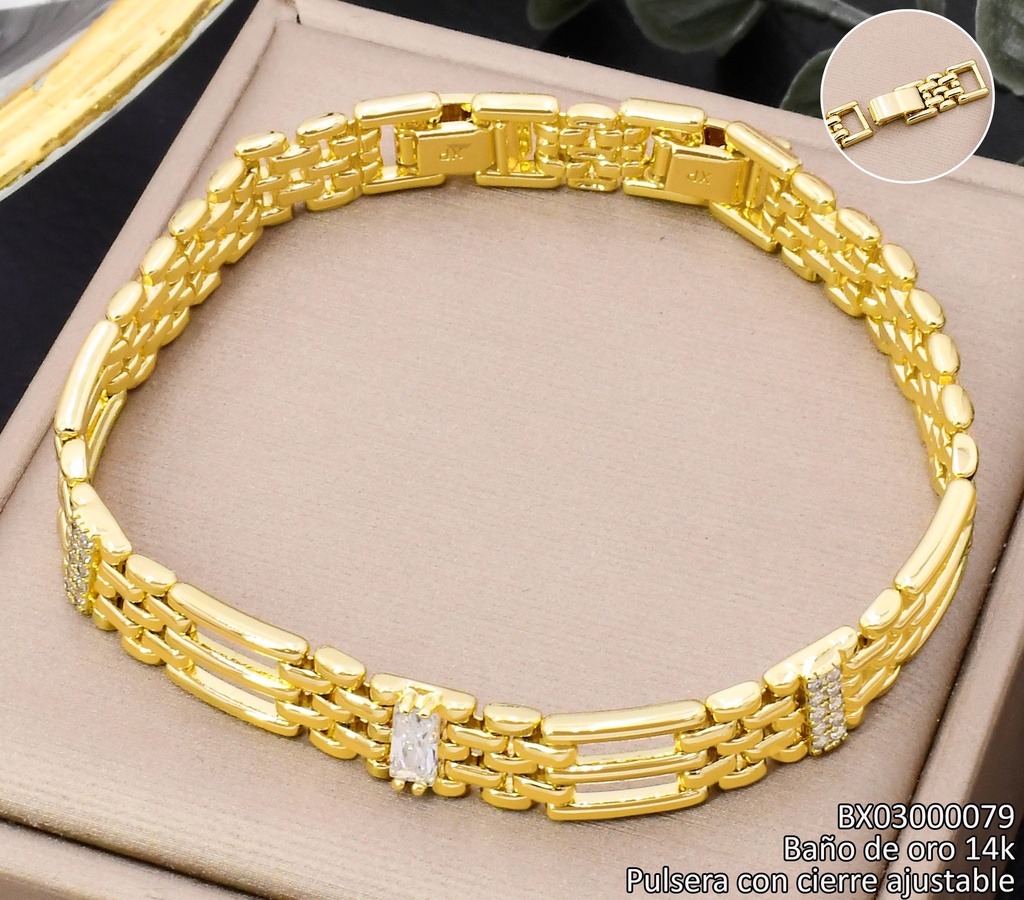 PULSERA BAÑO DE ORO 14K. XUPING LINEAS/ENTRE ZIRC. BE951-428 012026