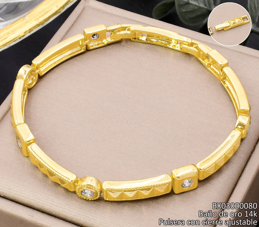 PULSERA BAÑO DE ORO 14K. XUPING RECT/ZIRC. BE952-428 012026