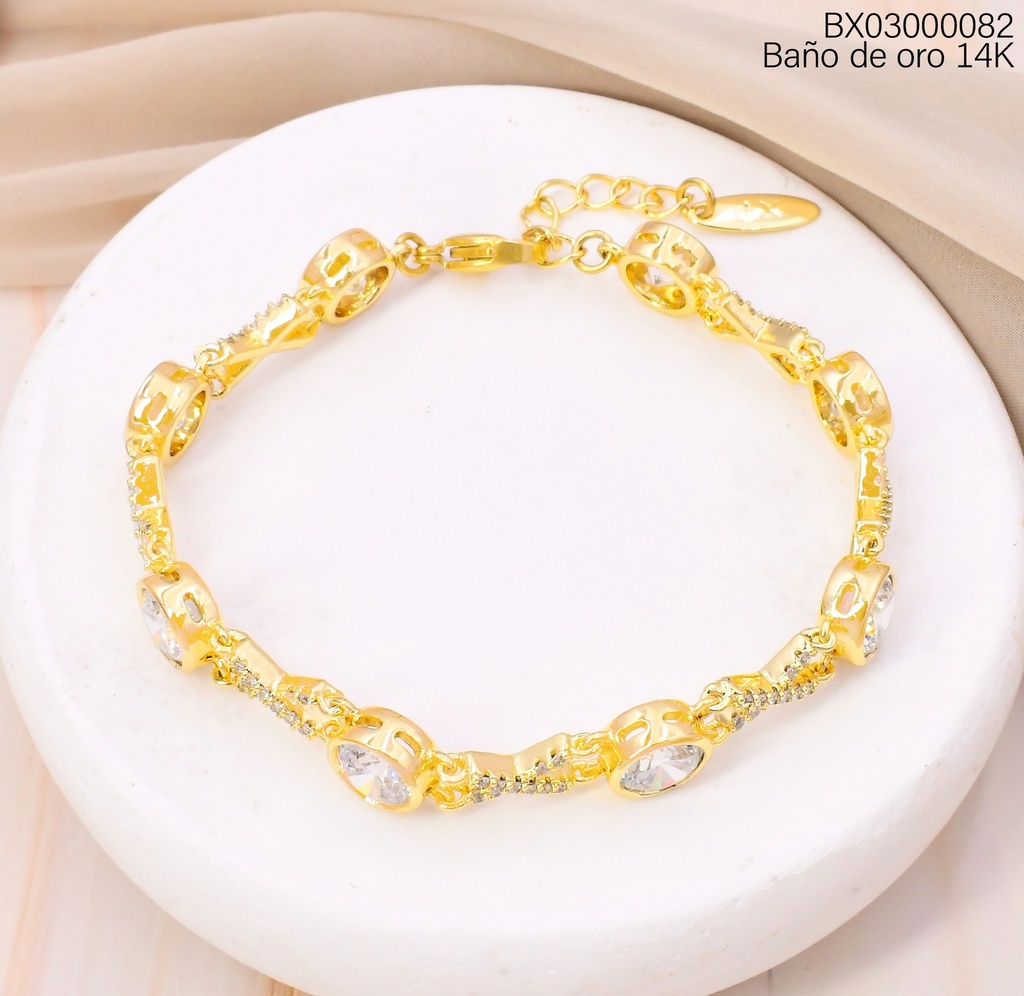 PULSERA BAÑO DE ORO 14K. XUPING "X" ZIRC. RD BE955-428 012026