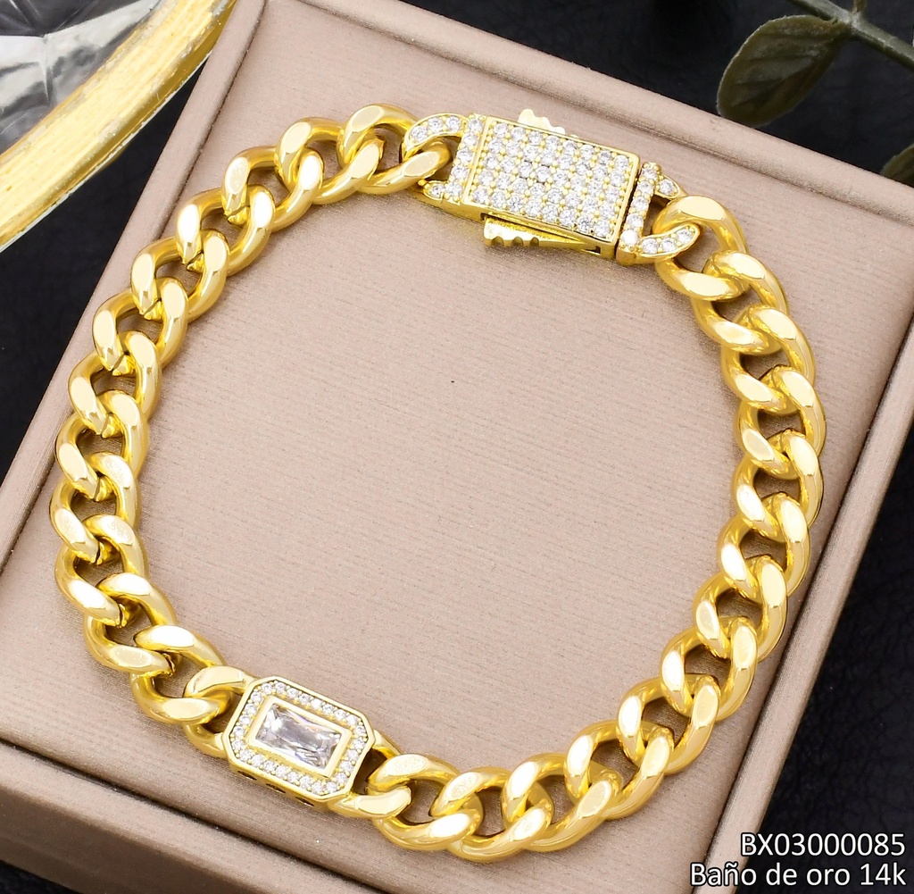 PULSERA BAÑO DE ORO 14K. XUPING RECT ZIRC. BE960-428 012026