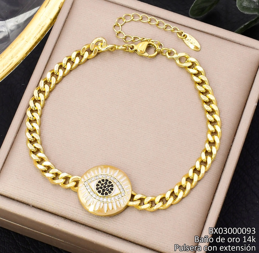 PULSERA BAÑO DE ORO 14K. XUPING OJO/BLANCO BE969-428 012026