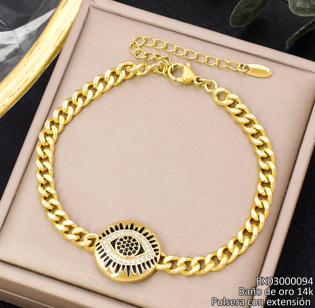PULSERA BAÑO DE ORO 14K. XUPING OJO/NEGRO BE670-428 012026