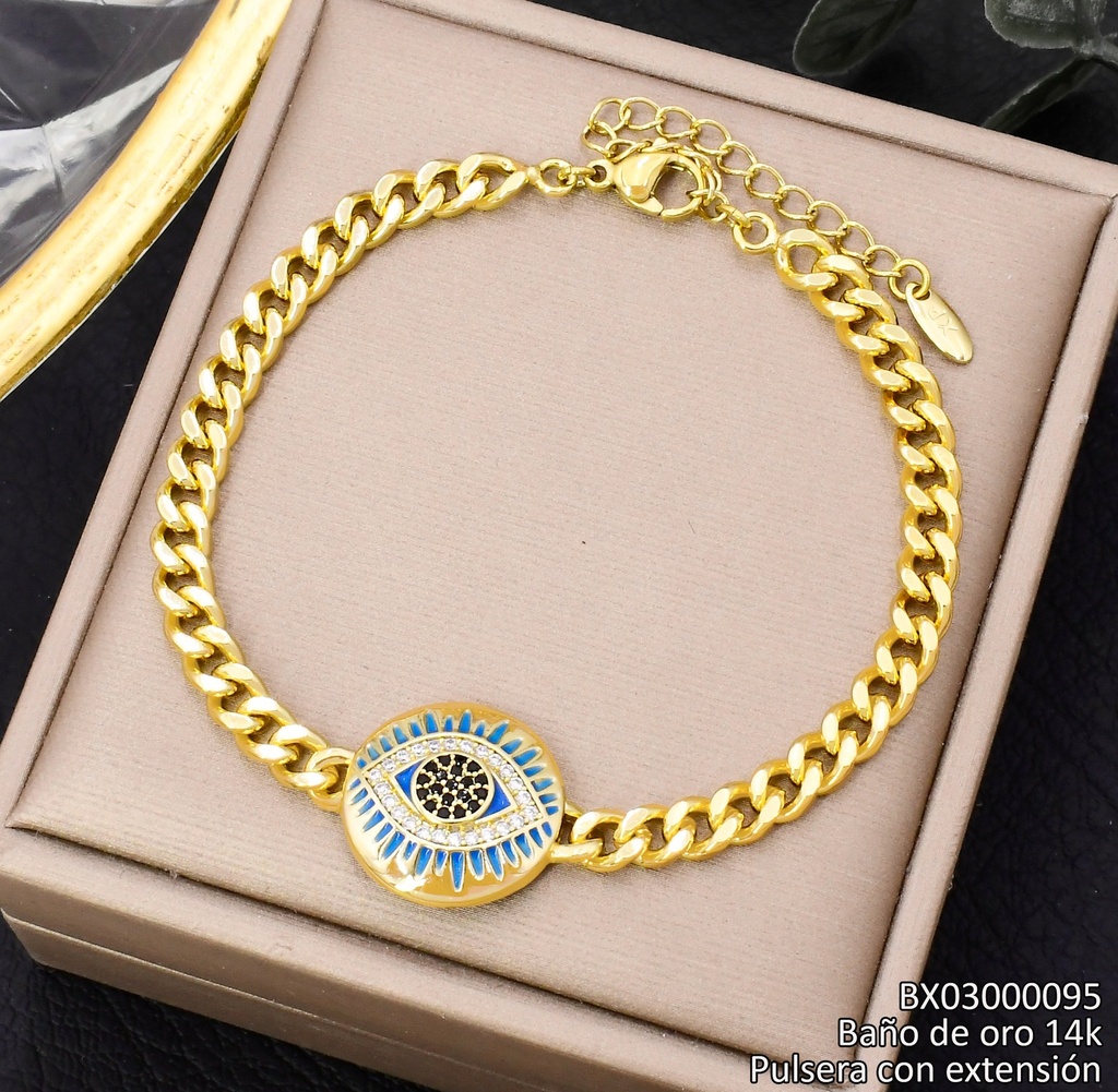 PULSERA BAÑO DE ORO 14K. XUPING OJO/AZUL BE671-428 012026