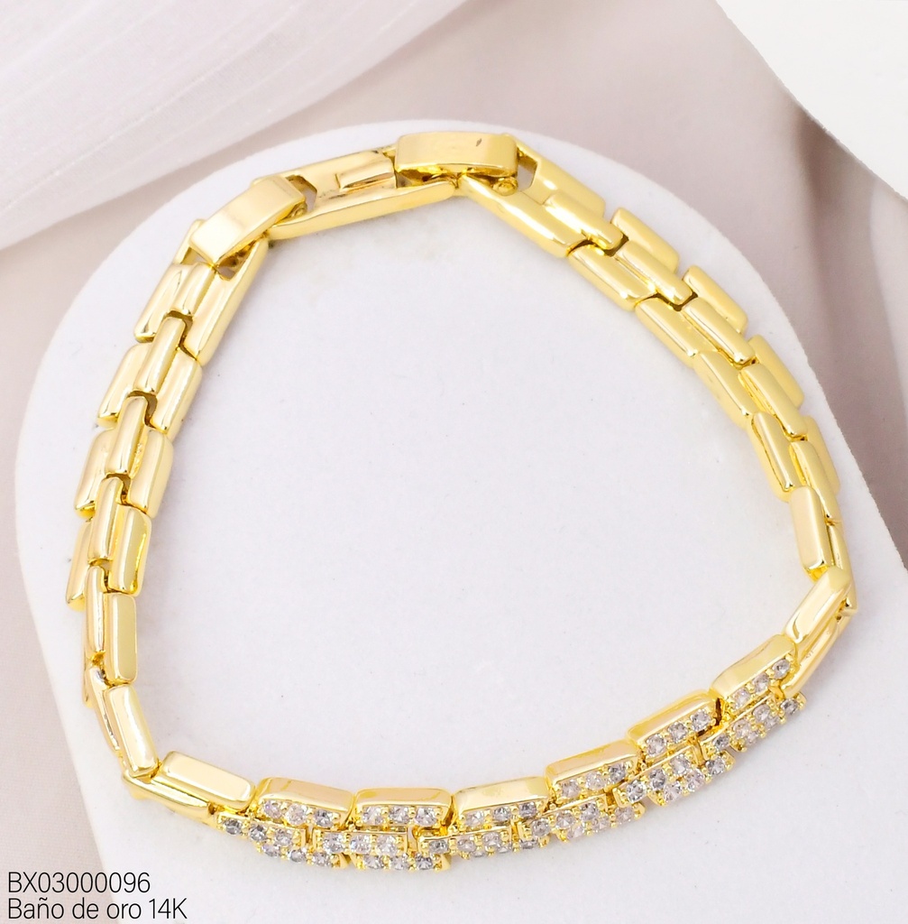 PULSERA BAÑO DE ORO 14K. XUPING 3LINEAS/ZIRC. BE973-428 012026