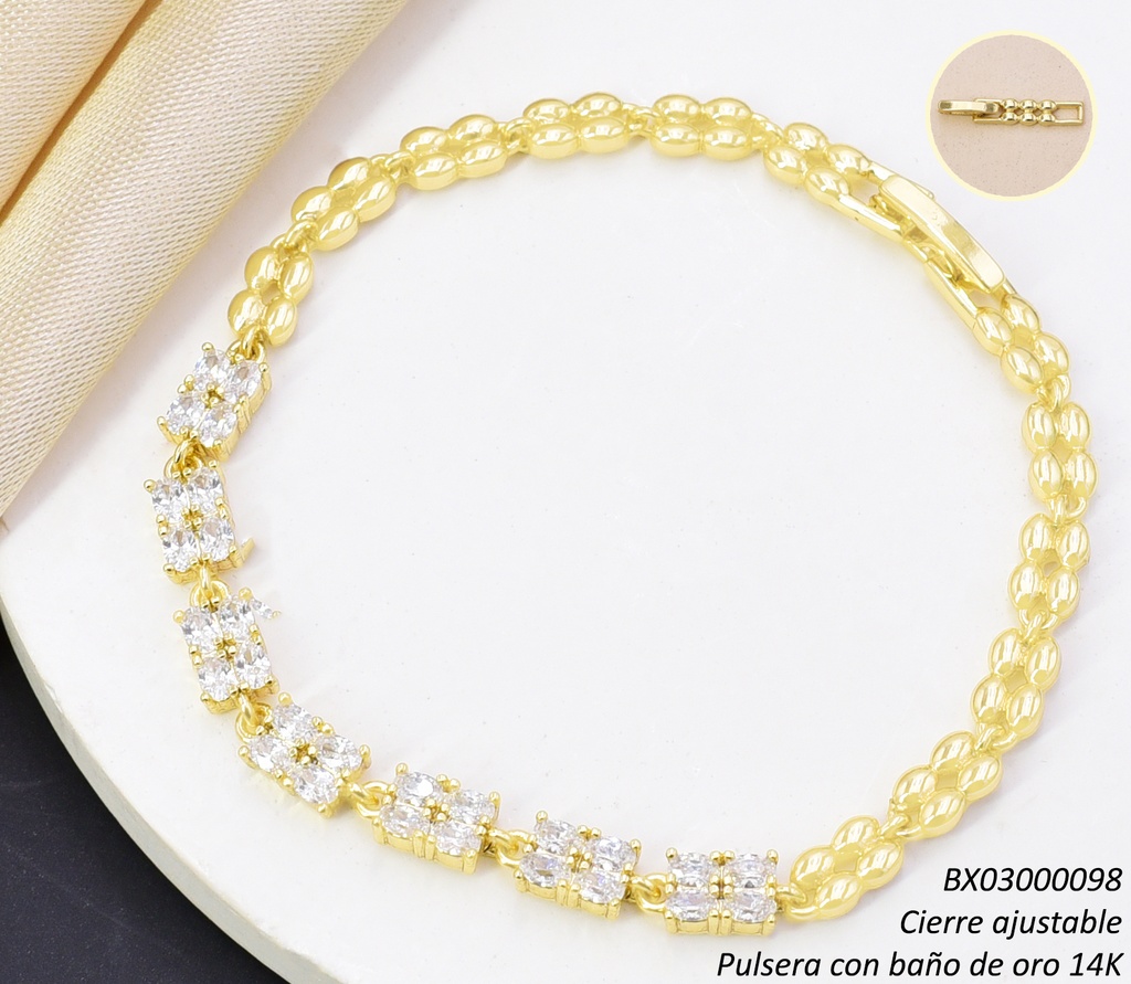PULSERA BAÑO DE ORO 14K. XUPING RECT/ZIRC. OV BE978-428 012026