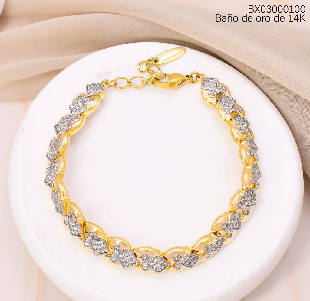 PULSERA BAÑO DE ORO 14K. XUPING ROMBOS ZIRC. BE980-428 012026