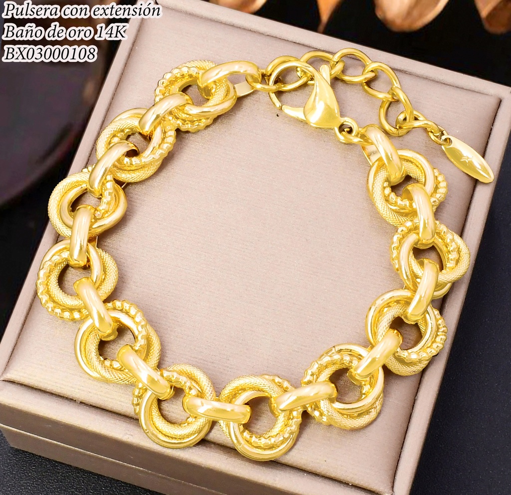 PULSERA BAÑO DE ORO 14K. XUPING ESLAB TRIPLE"O" BE988-428 012026