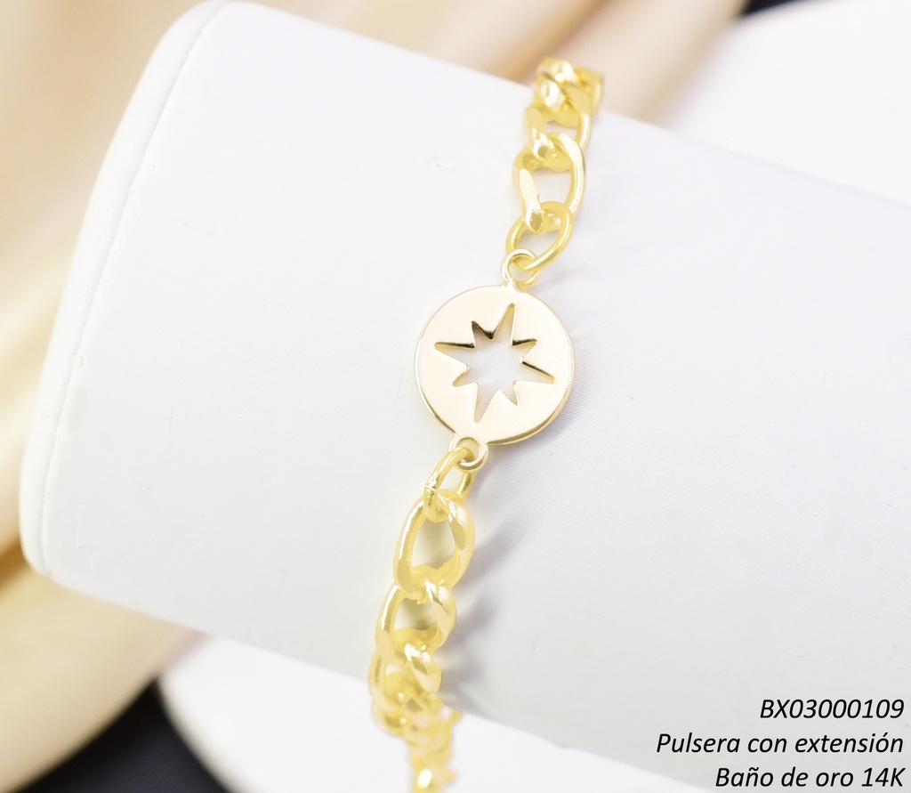 PULSERA BAÑO DE ORO 14K. XUPING PLACA/ESTRELLA BE989-428 012026