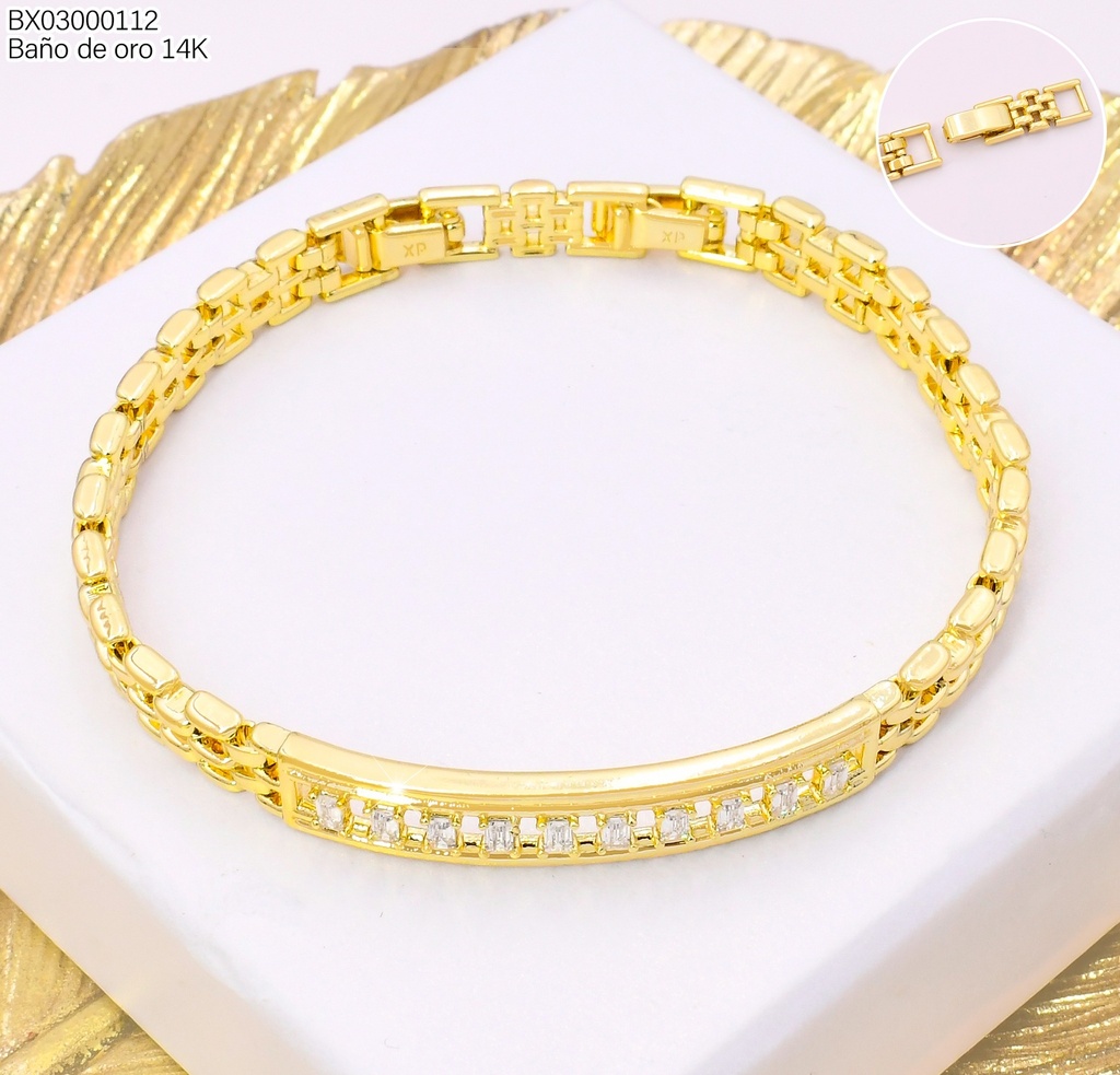 PULSERA BAÑO DE ORO 14K. XUPING PLACA/ZIRC. BE992-428 012026