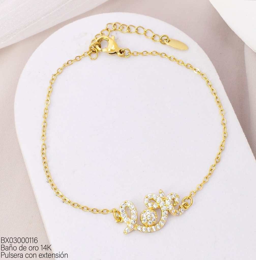 PULSERA BAÑO DE ORO 14K. XUPING LOVE/ZIRC. BE998-428 012026