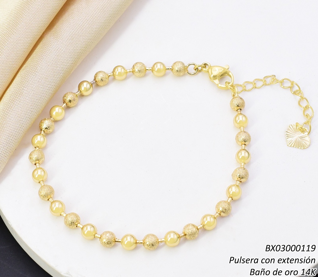 PULSERA BAÑO DE ORO 14K. XUPING ESFERAS BE1003-428 012026
