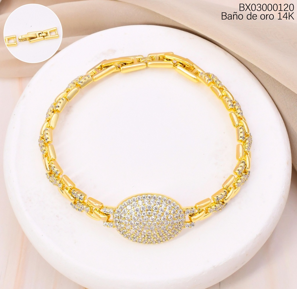PULSERA BAÑO DE ORO 14K. XUPING OV. ZIRC. CENTRO BE1004-428 012026