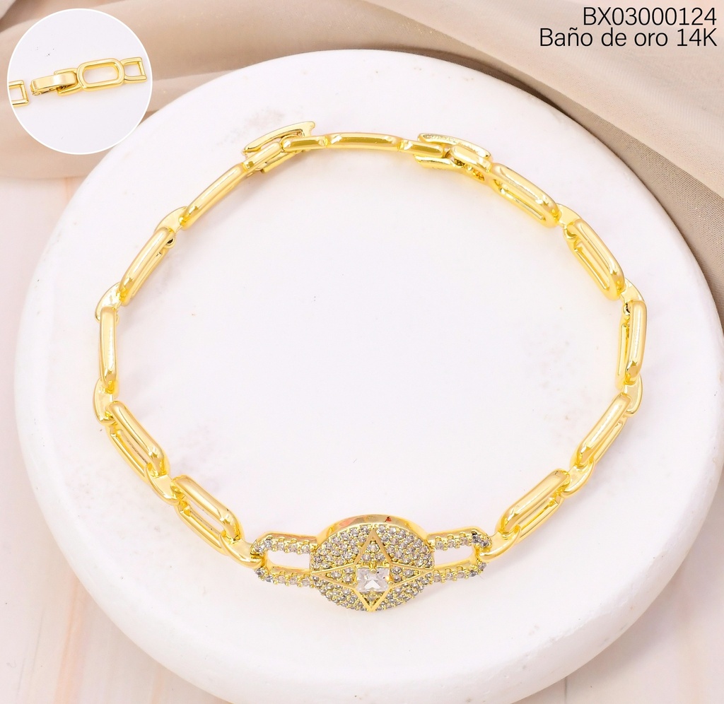 PULSERA BAÑO DE ORO 14K. XUPING RD/ESTRELLA ZIRC. BE1008-428 012026