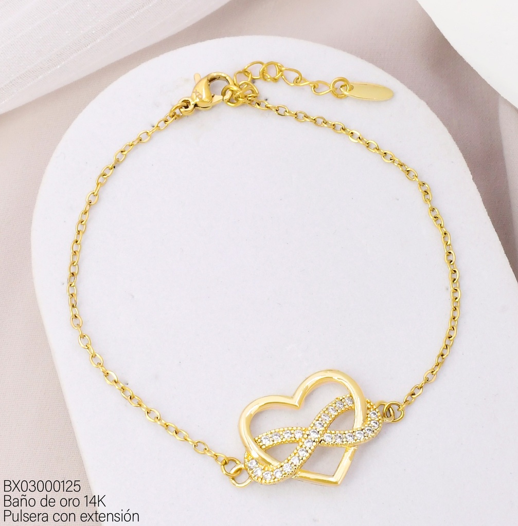 PULSERA BAÑO DE ORO 14K. XUPING CORAZON/INF. BE1009-428 012026