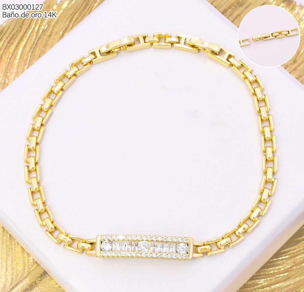 PULSERA BAÑO DE ORO 14K. XUPING PLACA ZIRC. BE1011-428 012026