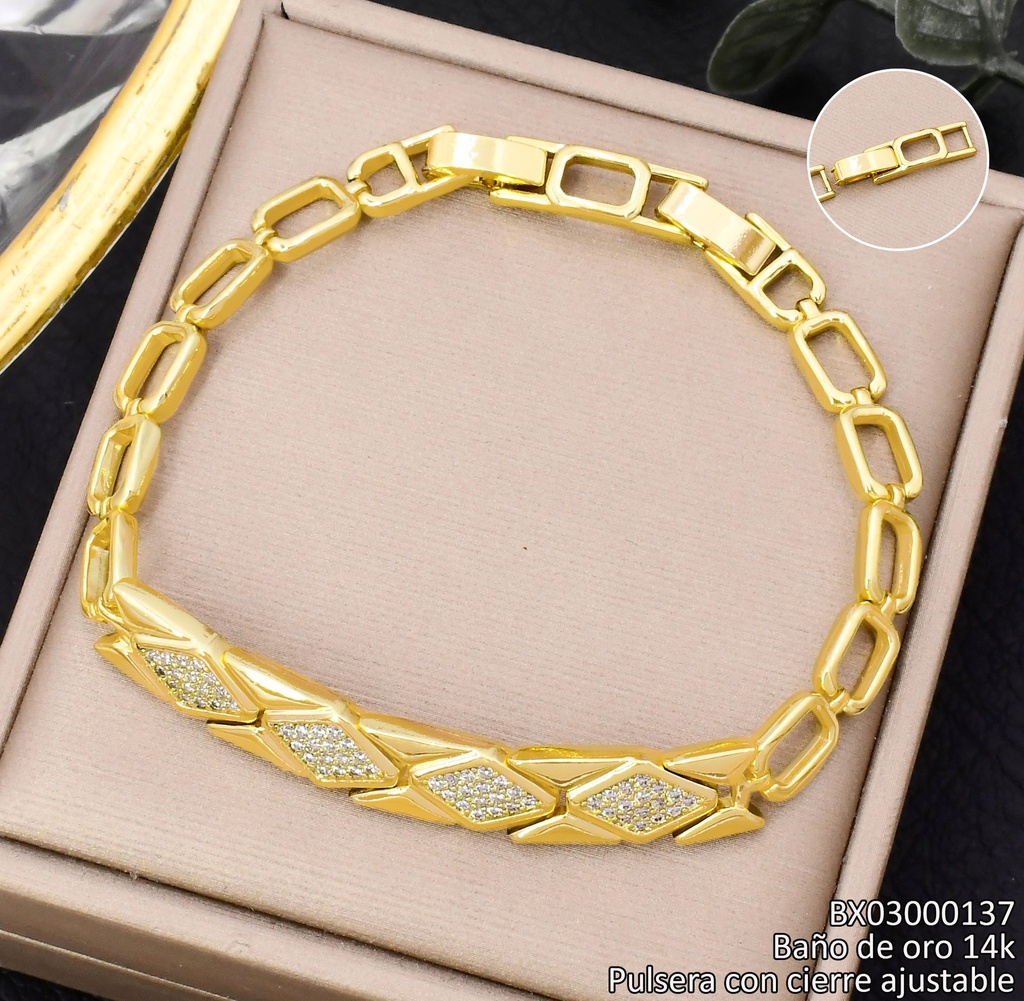 PULSERA BAÑO DE ORO 14K. XUPING ROMBO/ZIRC. BE1022-428 012026