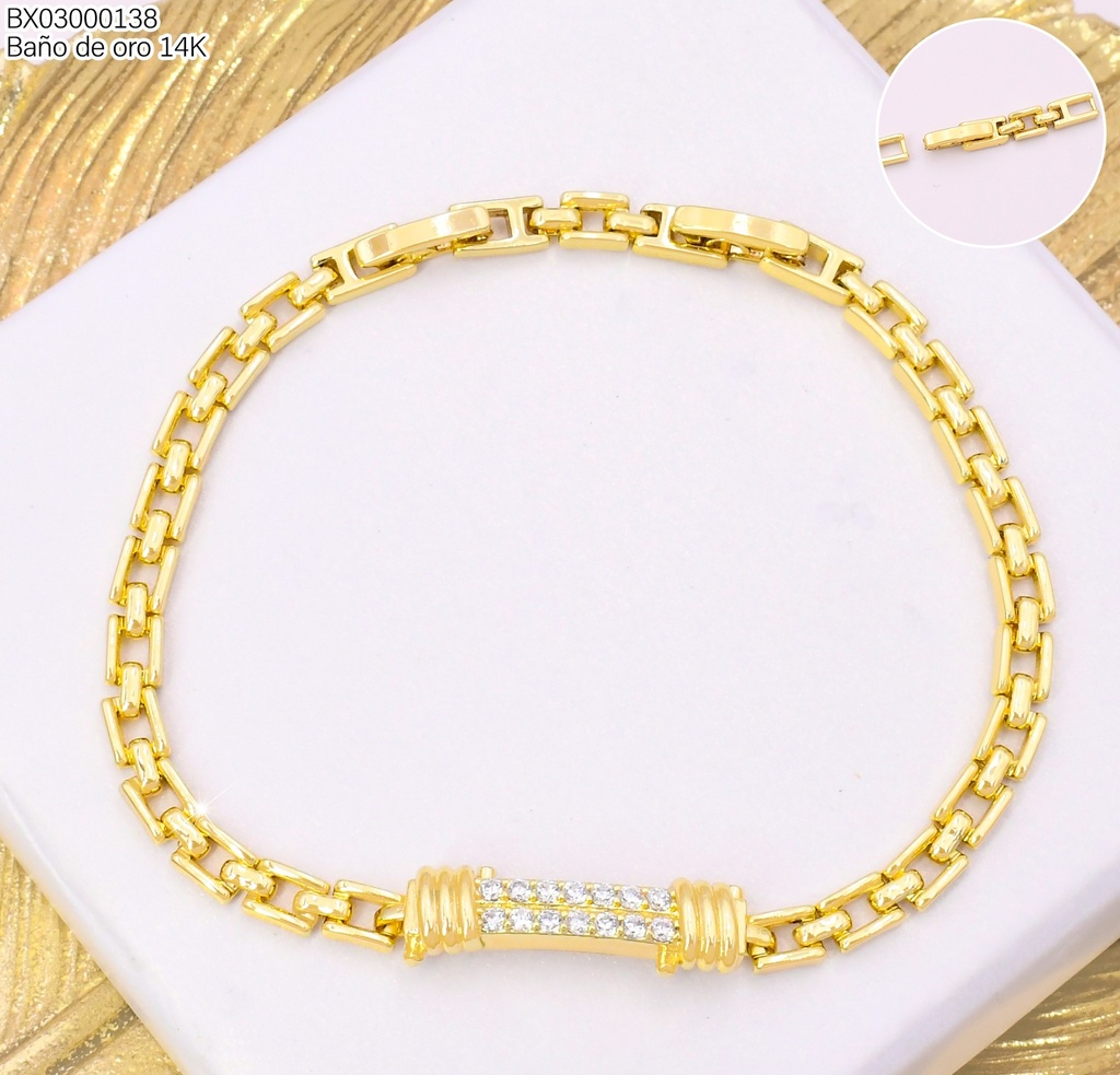 PULSERA BAÑO DE ORO 14K. XUPING PLACA CILINDRO BE1023-428 012026