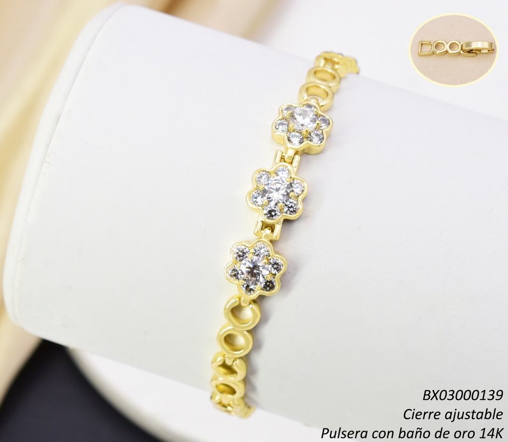 PULSERA BAÑO DE ORO 14K. XUPING FLOR/ZIRC. BE1024-428 012026