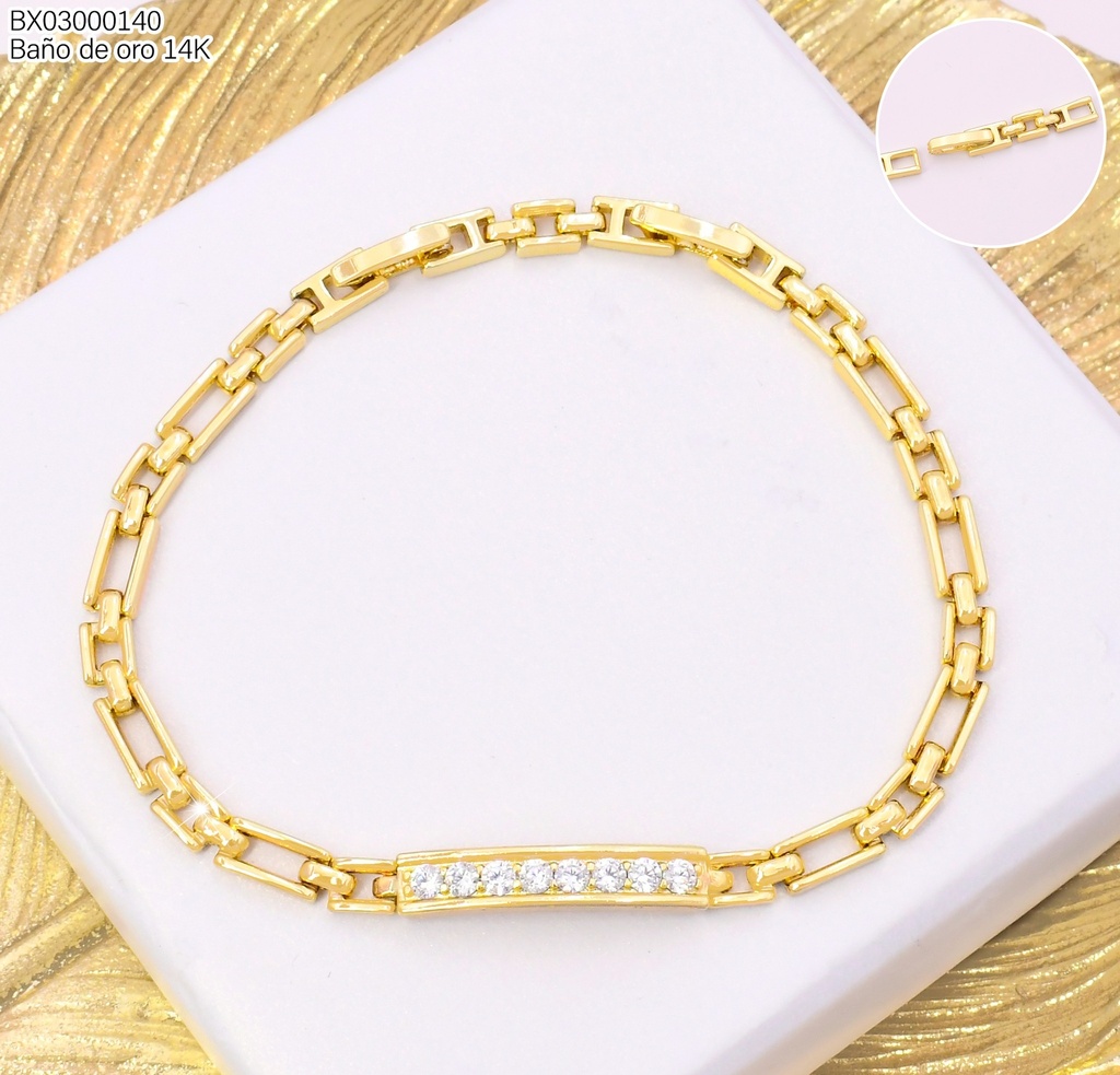 PULSERA BAÑO DE ORO 14K. XUPING PLACA LINEA ZIRC. BE1025-428 012026