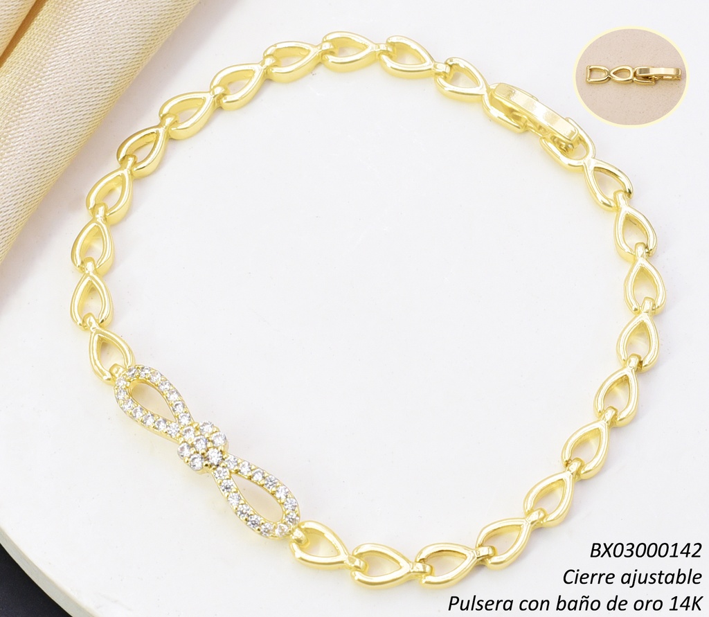 PULSERA BAÑO DE ORO 14K. XUPING INF/FLOR BE1027-428 012026