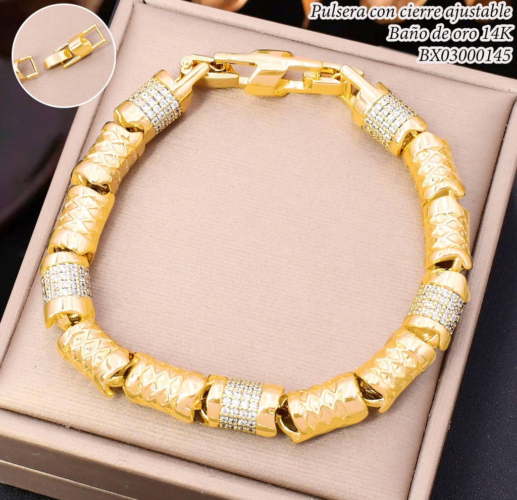 PULSERA BAÑO DE ORO 14K. XUPING CILINDRO/ZIRC. BE1032-428 012026
