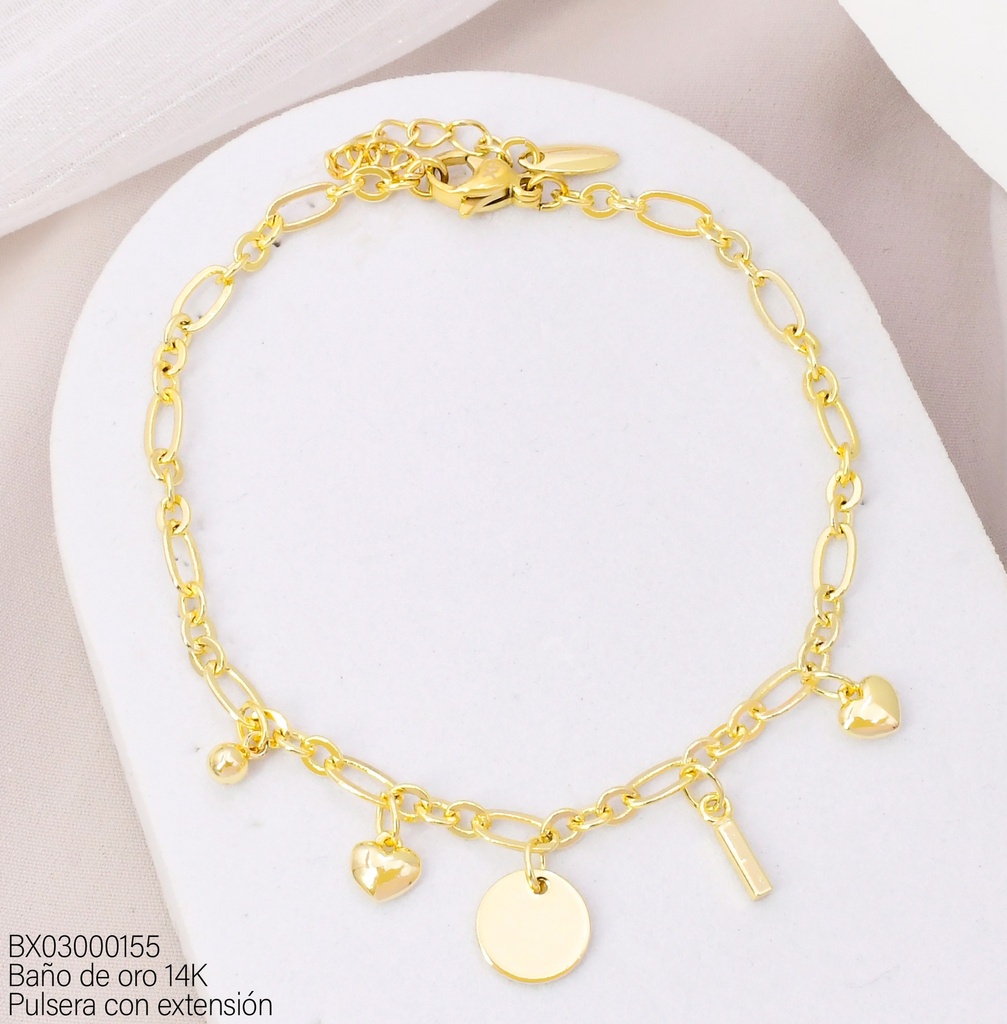 PULSERA BAÑO DE ORO 14K. XUPING CORAZON/O/I BE1044-428 012026