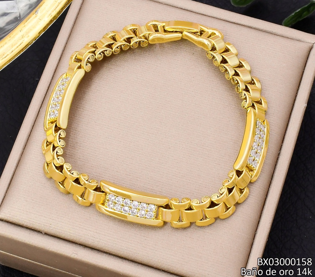 PULSERA BAÑO DE ORO 14K. XUPING RECT/ZIRC. BE1097-427 012026